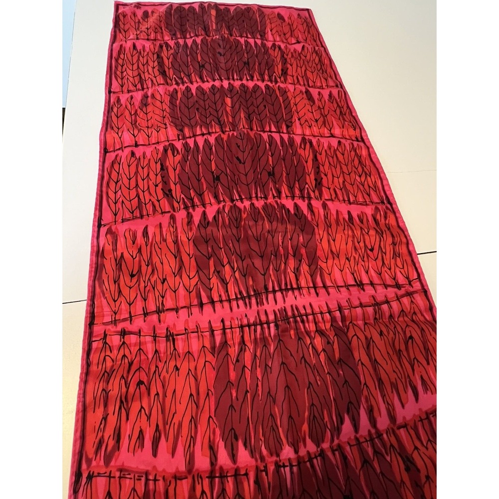Vera Red‎ Pink Feathers Trees Oblong Scarf 44" x 14"